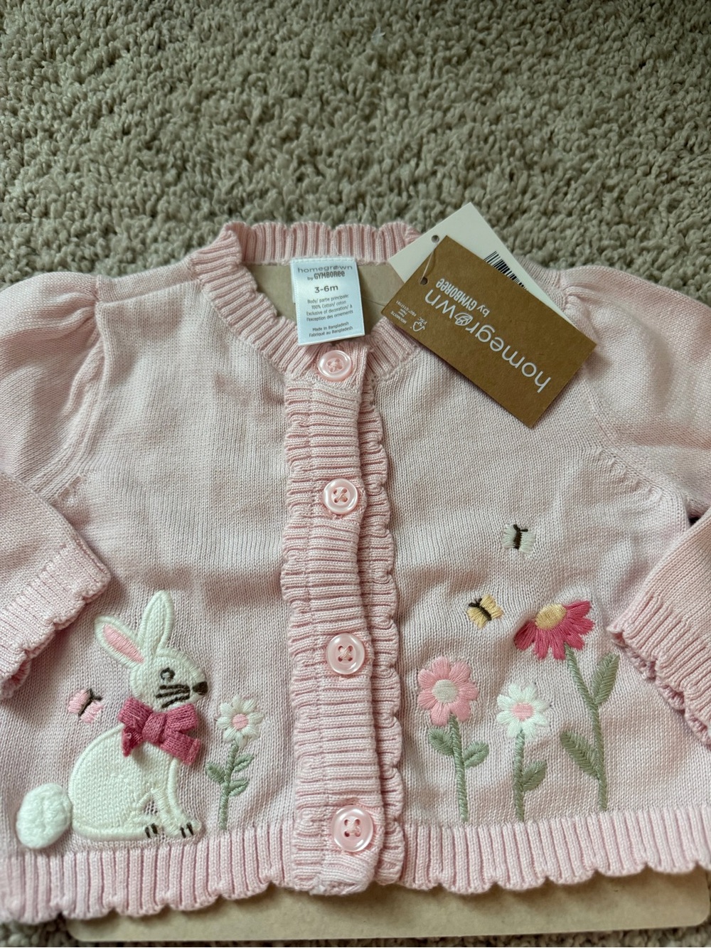 Gymboree Pink Bunny & Floral Knit Cardigan